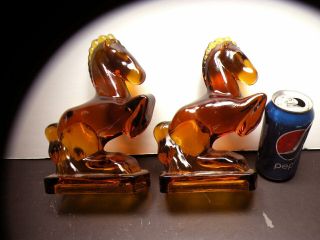 2pc Vintage 1940 Eapg Le Smith Amber Glass Rearing Palamino Horse Pair Bookend/s