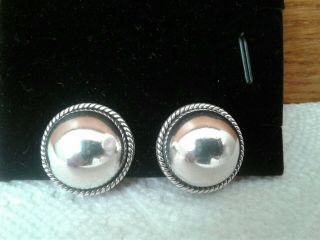 Vintage Taxco Th - 13 Clip On Dome Rope Earrings Mexico 925 Sterling Silver