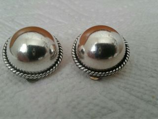 Vintage Taxco TH - 13 Clip On DOME ROPE Earrings Mexico 925 Sterling Silver 2