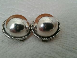 Vintage Taxco TH - 13 Clip On DOME ROPE Earrings Mexico 925 Sterling Silver 5
