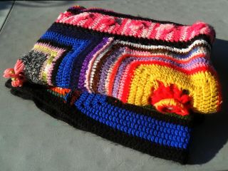 Vintage Handmade Crochet Multicolored Afghan,  Blanket,  Throw,  W/ Raised Flowers