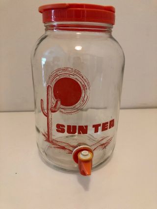 Cactus 1 Gallon Sun Ice/iced Tea Glass Jar Jug Pitcher Spout Vintage 1970’s