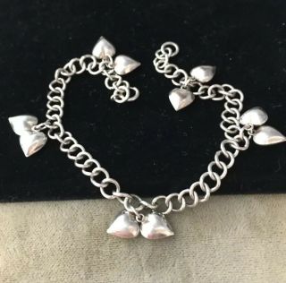 Vintage Jewellery Lovely Sterling Silver Heart Pendant Drop Bracelet