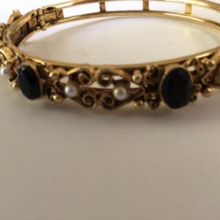 Vintage “florenza” Hinged Bracelet - Black Lynx Tiny Pearl —31