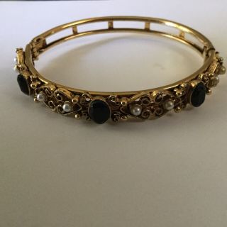 Vintage “FLORENZA” Hinged Bracelet - Black Lynx Tiny Pearl —31 3