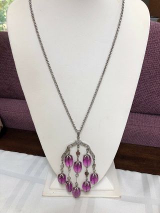 Vintage Estate Sarah Coventry Lavender Faceted Crystal Dangling Pendant Necklace