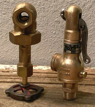 (2) Vintage Brass Steam Engine Pressure Relief & Gate Valve,  Steampunk,  Whistle