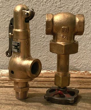 (2) Vintage Brass Steam Engine Pressure Relief & Gate Valve,  Steampunk,  Whistle 3
