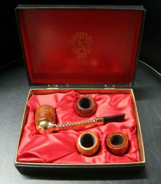 Vintage Twin Flow Smoking Pipe Set W/4 Briar Bowls