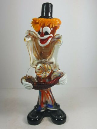 Retro Vintage Murano Glass Clown 10 " Tall - Playing An Accordian