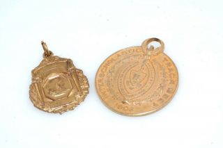2 Vntg Gold Filled Interscholastic Medal 1926 Swarthmore College Track Swimming
