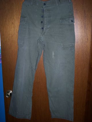 Vintage Korean War Era Us Army Fatigue Pants With 13 Star Buttons 2