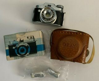 Vintage Arrow Spy Camera Miniature W/ Box,  Leather Case & 2 Rolls Of Film Japan