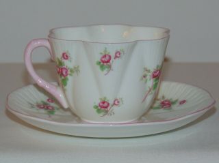 Vintage Shelley England Bone China Dainty Rose Teacup & Saucer Pink Trim