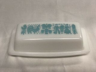 Vintage Pyrex Turquoise On White Butterprint Butter Dish