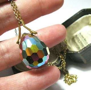 Vintage Jewellery Large Chunky Faceted Rainbow Crystal AB Pendant Necklace 2