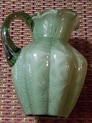Vtg Fenton Glass Pitcher Vase - Spring Green Fern Glass - Cased - 3