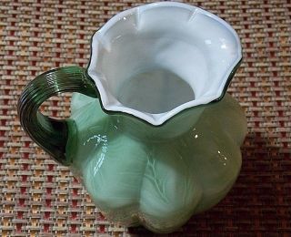 Vtg Fenton Glass Pitcher Vase - Spring Green Fern Glass - Cased - 4