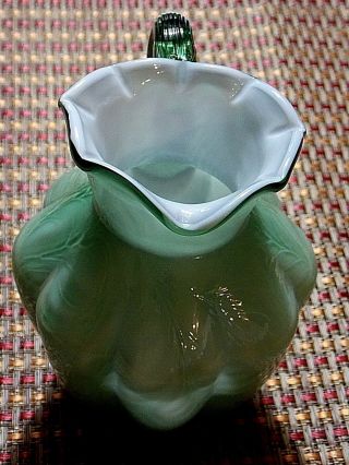 Vtg Fenton Glass Pitcher Vase - Spring Green Fern Glass - Cased - 5