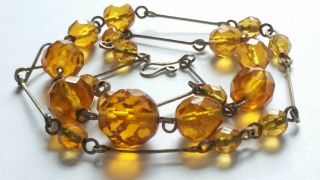 Czech Vintage Art Deco Yellow Faceted Glass Bead Necklace Rolled Gold Links