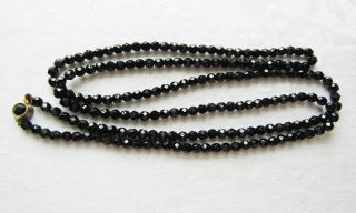 Vintage Necklace Black Faceted 6mm Glass Bead 22 Inch Box Clasp