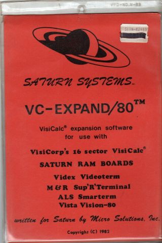 Ithistory (1982) Software: " Vc - Expand/8 " Visicalc Expansion (commodore) (saturn)