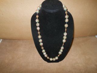 Vintage Cloisonné Bead Floral Necklace 28” Long - Large Beads