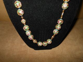 Vintage Cloisonné Bead Floral Necklace 28” Long - Large Beads 2