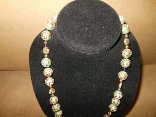 Vintage Cloisonné Bead Floral Necklace 28” Long - Large Beads 3