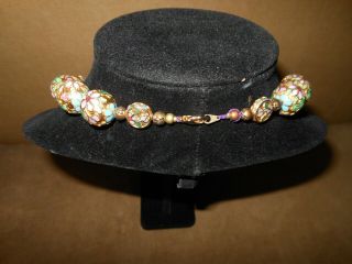 Vintage Cloisonné Bead Floral Necklace 28” Long - Large Beads 4