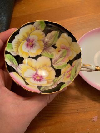 PARAGON Vintage tea cup And Saucer by Appointment Yellow Black Pansies 7