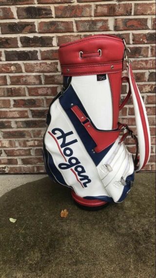 Wow Vintage Ben Hogan 6 - Way Red/white/blue Leather Staff Golf Bag Made In Usa.