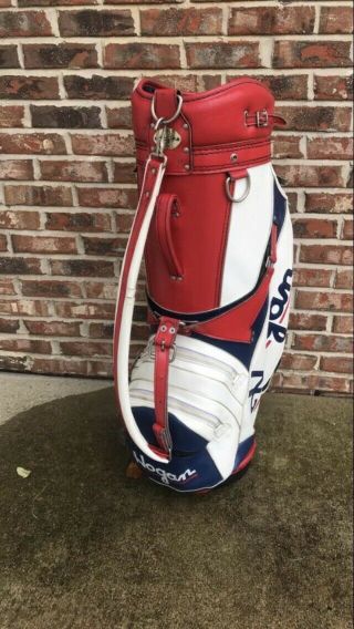 WOW Vintage Ben Hogan 6 - Way Red/White/Blue Leather Staff Golf Bag Made In USA. 2