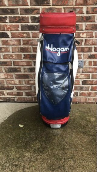 WOW Vintage Ben Hogan 6 - Way Red/White/Blue Leather Staff Golf Bag Made In USA. 4