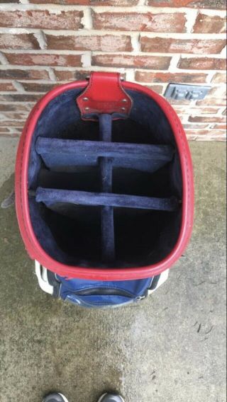 WOW Vintage Ben Hogan 6 - Way Red/White/Blue Leather Staff Golf Bag Made In USA. 5
