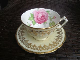 Aynsley Vintage Bone China Yellow Tea Cup & Saucer " Cabbage Rose "