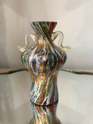 Vintage Murano Italian Art Glass Millefiori Two Handle Vase