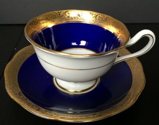 Vintage Royal Albert Cobalt Blue Regency Crown China Cup And Saucer