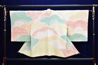 Vintage Silk Kimono Jacket:fully Shibori Colourful Mountain Ranges@yn92
