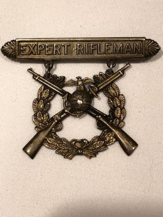 Vintage Sterling Silver Wwii Usmc Marine Corps Expert Rifleman Badge Pin W/ Ega