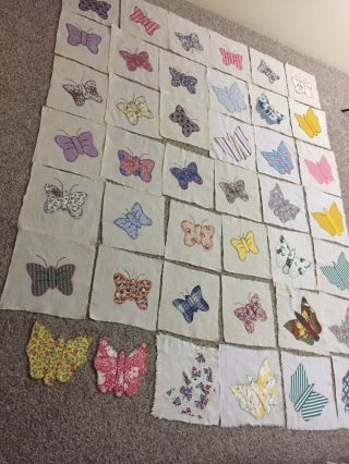 Vtg Feed Sack Quilt Blocks (42) Butterflies 11” X 11”
