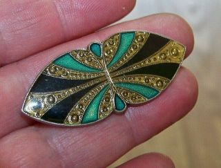 Vintage Jewellery Gorgeous Art Deco Enamel Geometric Bar Brooch Pin Pierre Bex