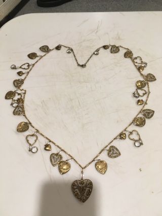 Vintage 30 " Multi Heart Crystal Charm Necklace