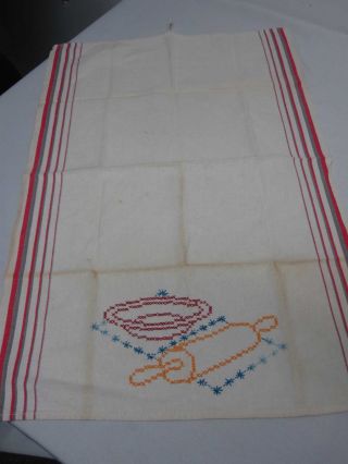 12 Vintage Linen & Cotton Kitchen Dish Towels Embroidered Stripes & More