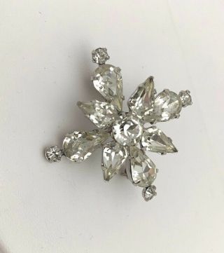 Vintage Signed Weiss Co Brooch Pin Clear Rhinestones Starburst Flower