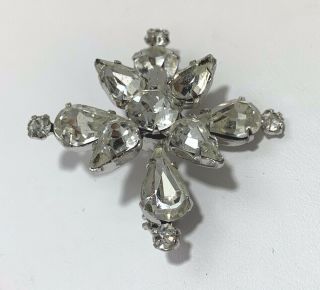 Vintage Signed WEISS CO Brooch Pin Clear RHINESTONES Starburst Flower 2