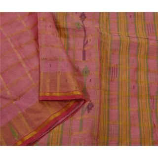 Sanskriti Vintage Saree 100 Pure Silk Tant Woven Pink Fabric 5 Yd Sari