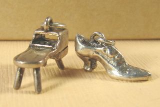 Vintage Sterling Silver Cobbler’s Bench & Shoe Charm Set