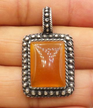 925 Sterling Silver - Vintage Orange Carnelian Twist Square Drop Pendant - P6743