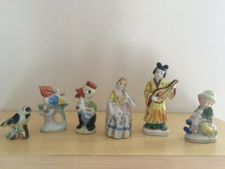 Vintage Set Of 6 Ceramic/porcelain Miniature Figurines - Made In Occupied Japan